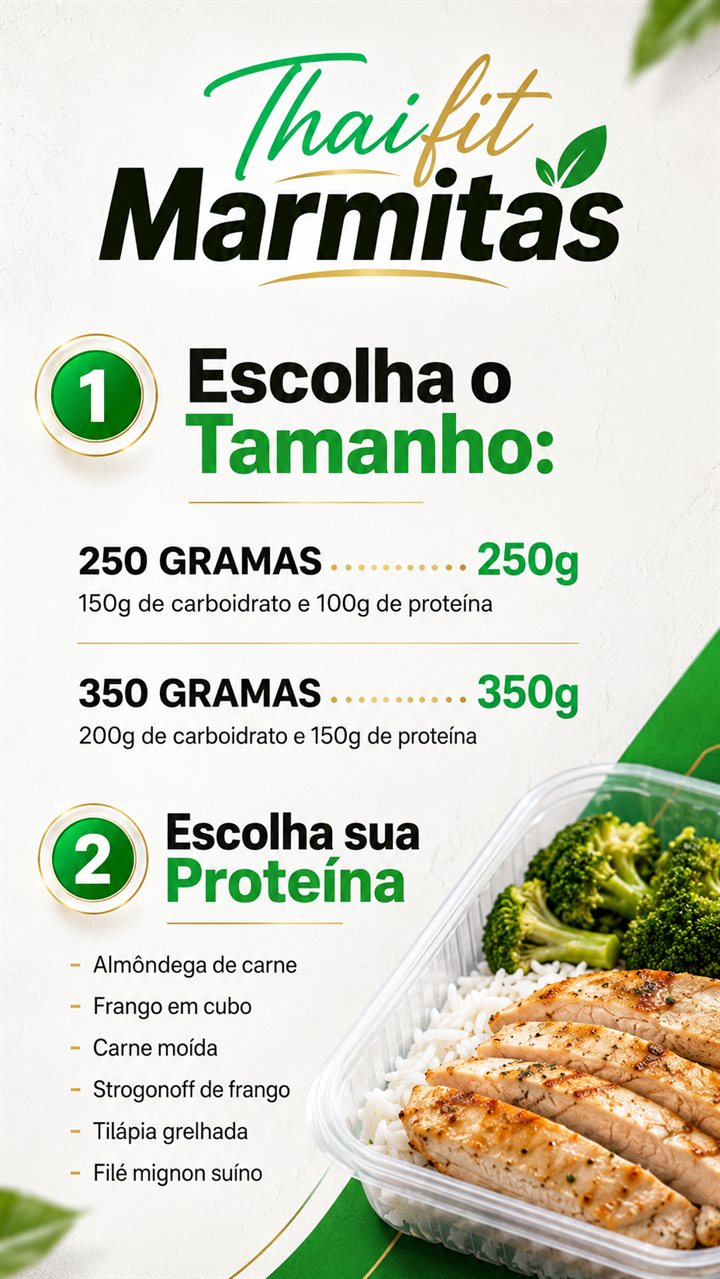 Escolha o tamanho e a proteína da sua marmita Thaifit